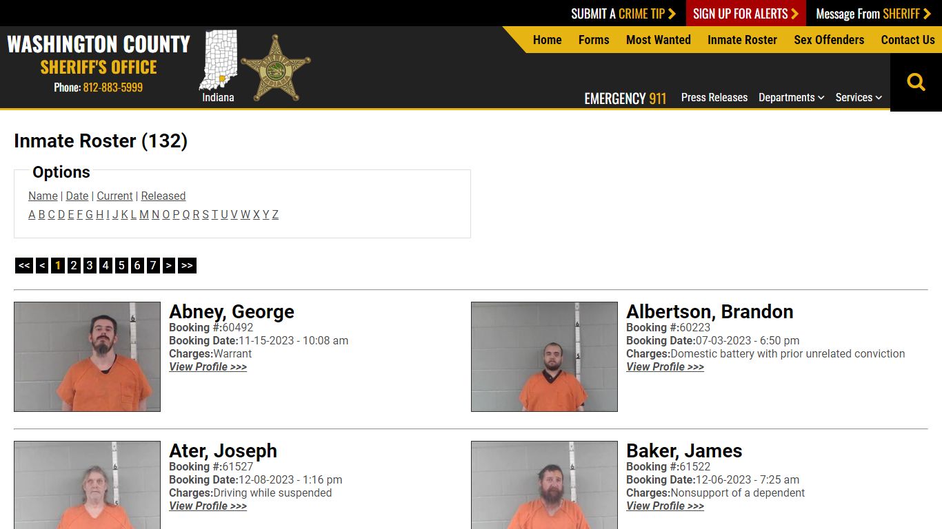 Inmate Roster - Current Inmates - Washington County IN Sheriff